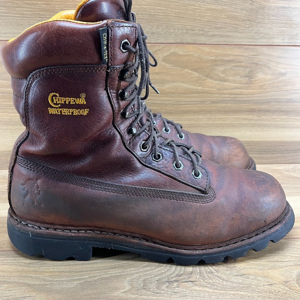 Chippewa Mens Work Boots Size 11.5 M Plain Toe Lace Up Brown Leather